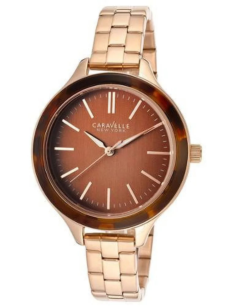 Steel Brown Movement: Ny Quartz Caravelle Rose-Tone Women's Dial