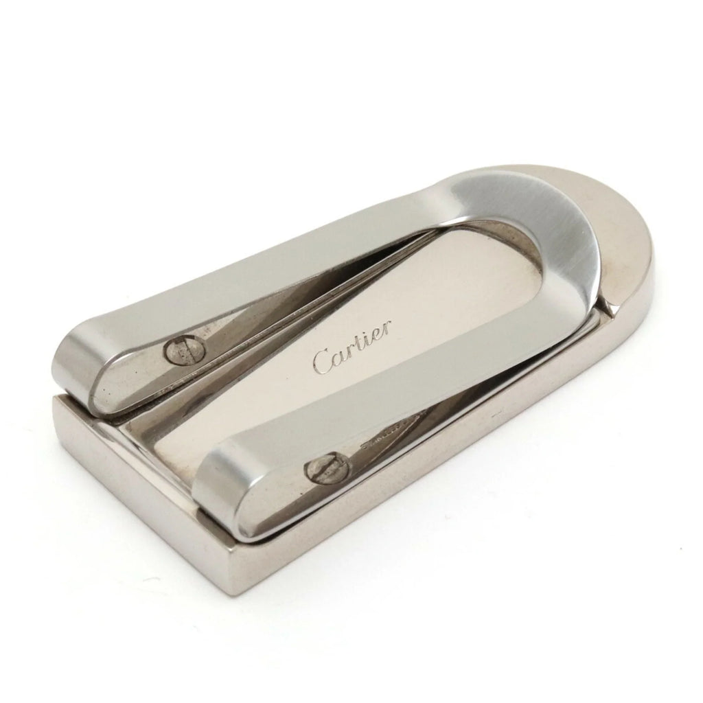 Clip (Good) T1220406 Leather C Cartier Motif Pre-Owned Silver Black Money Metal Bill Scissors