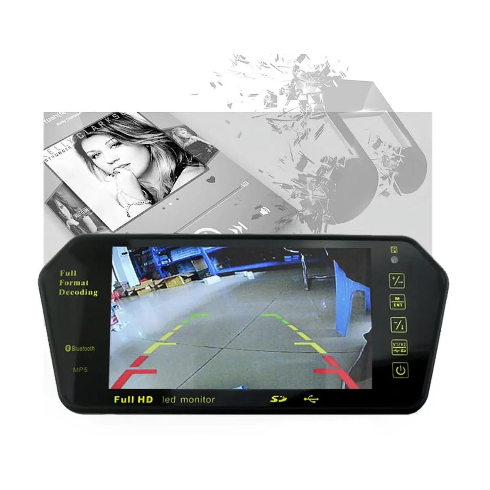 Vision TFT MP5 Monitor Transimitter Night 12-24V Inch Parking 800*480 Rear View Camera Car Mirror USB/SD/FM System 7 Display LCD