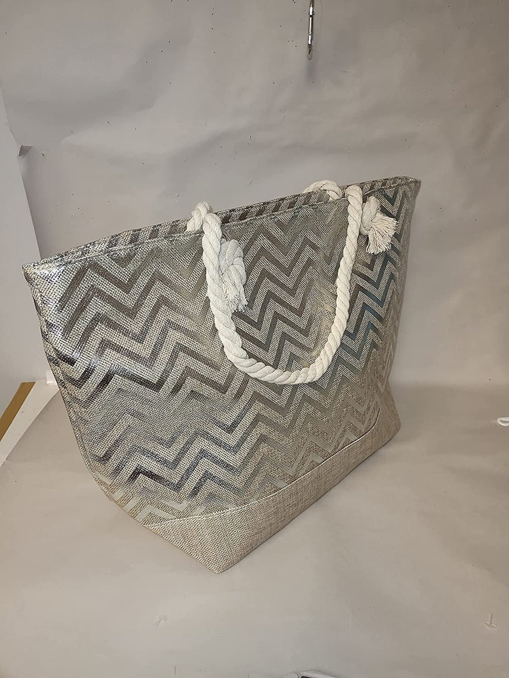 Monogram with Print Zipper be Can Top or with Women Initial, Metallic Beach Large Bag - Name Tote Personalized