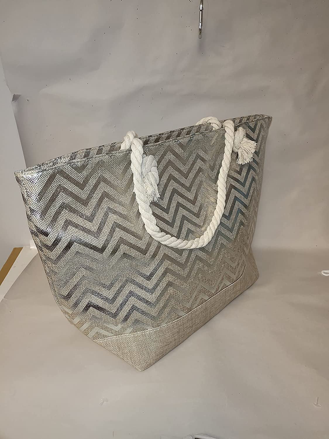 Monogram with Print Zipper be Can Top or with Women Initial, Metallic Beach Large Bag - Name Tote Personalized