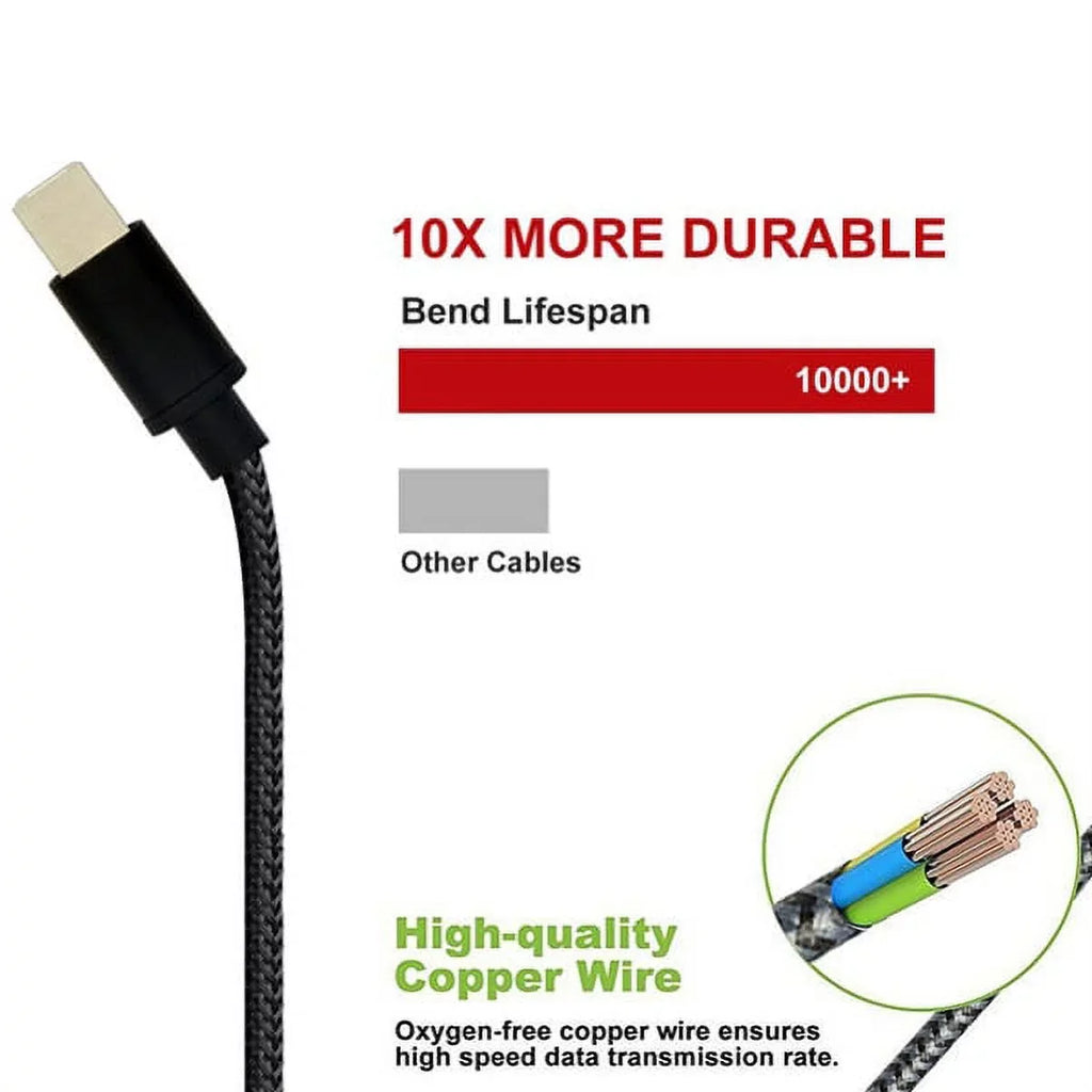 Pro Type-C Phone Cable Holster Black Sync Wire Belt Nokia Durable for Razer 7 w Long Y4P Rugged OnePlus 6T, 10ft Metal 2 Case Canvas 5T, Rapid Plus Durable - - USB 3.1 Braided 6, Clip Charger