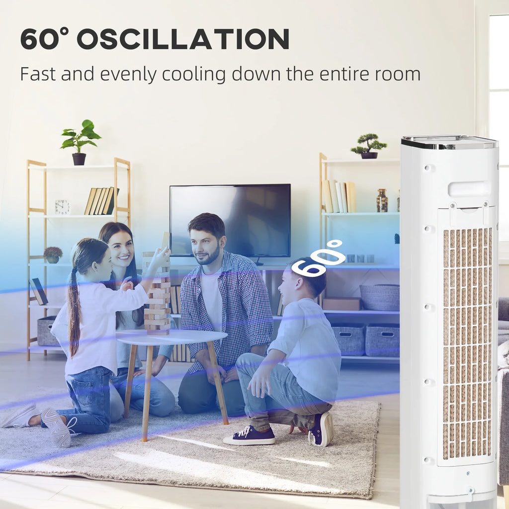 Air with HOMCOM White Oscillating, Evaporative Remote, Tank, Ice Cooler, LED 1.6 Cooling liquid Humidifier 42" and Gal Fan 3-In-1 Display, Timer, Portable