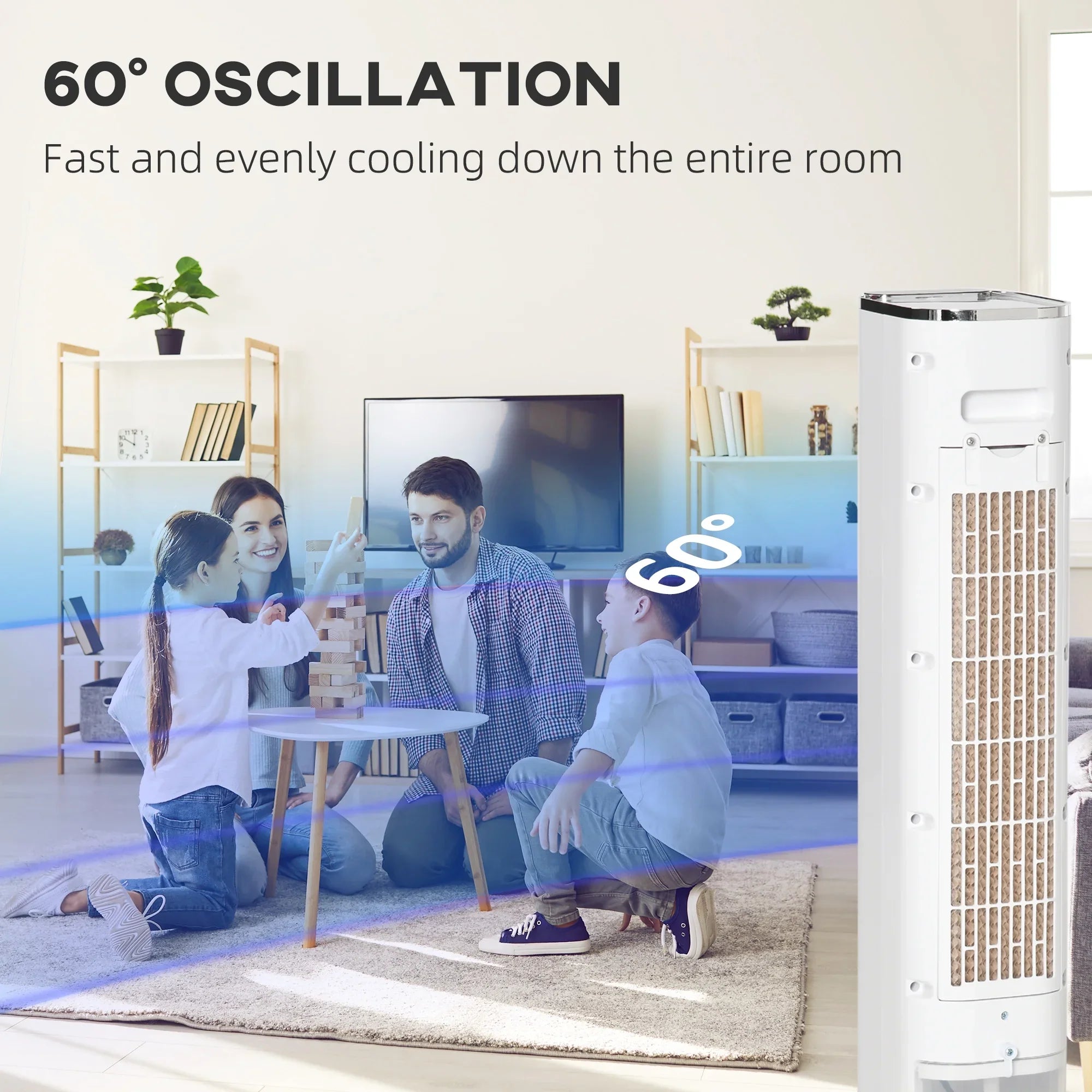 Air with HOMCOM White Oscillating, Evaporative Remote, Tank, Ice Cooler, LED 1.6 Cooling liquid Humidifier 42" and Gal Fan 3-In-1 Display, Timer, Portable