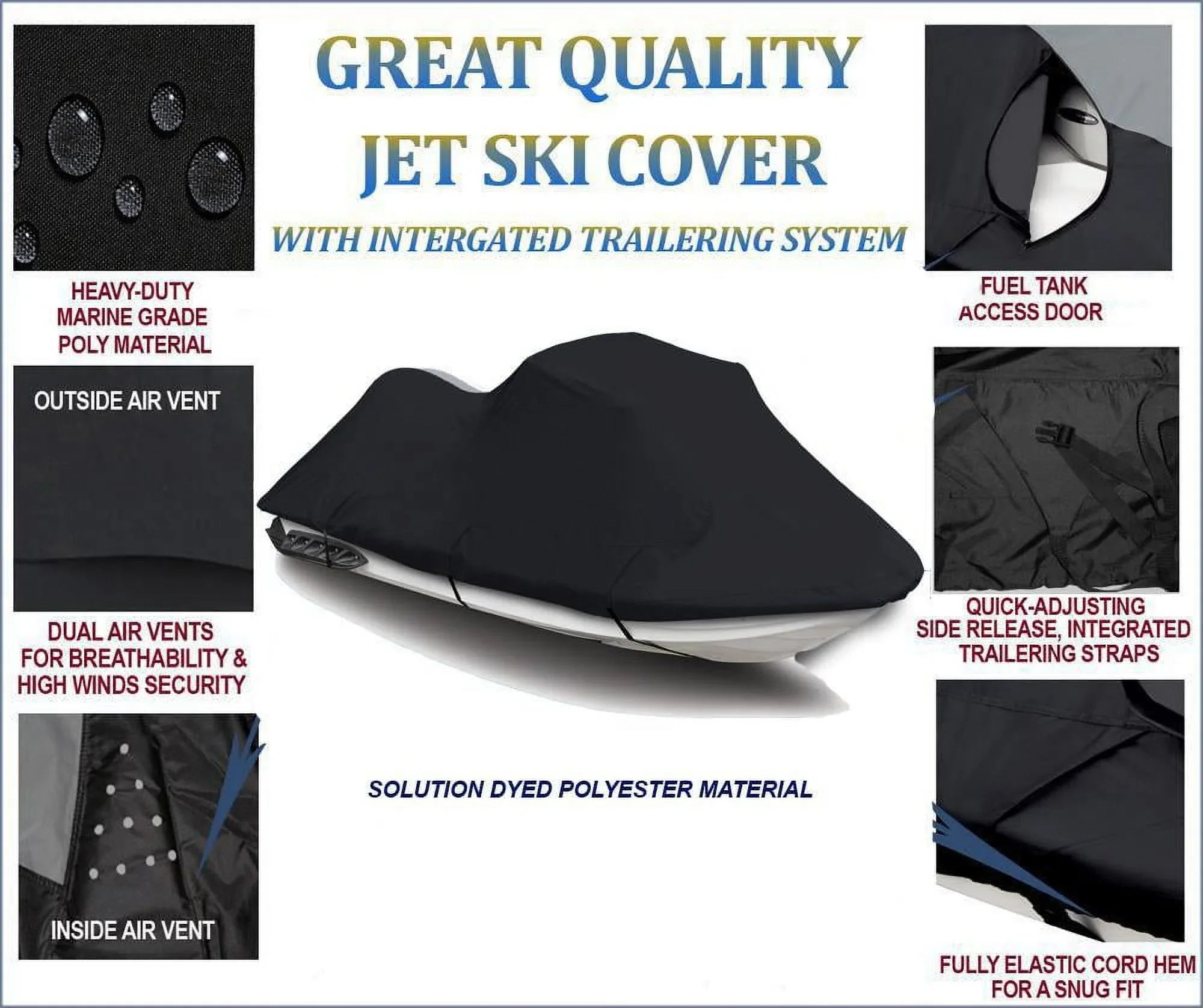 Jet DENIER 2001 TX Compatible 2002 JetSki Cover Polaris Cover for Virage 600 2000 PWC BLACK Ski Covers