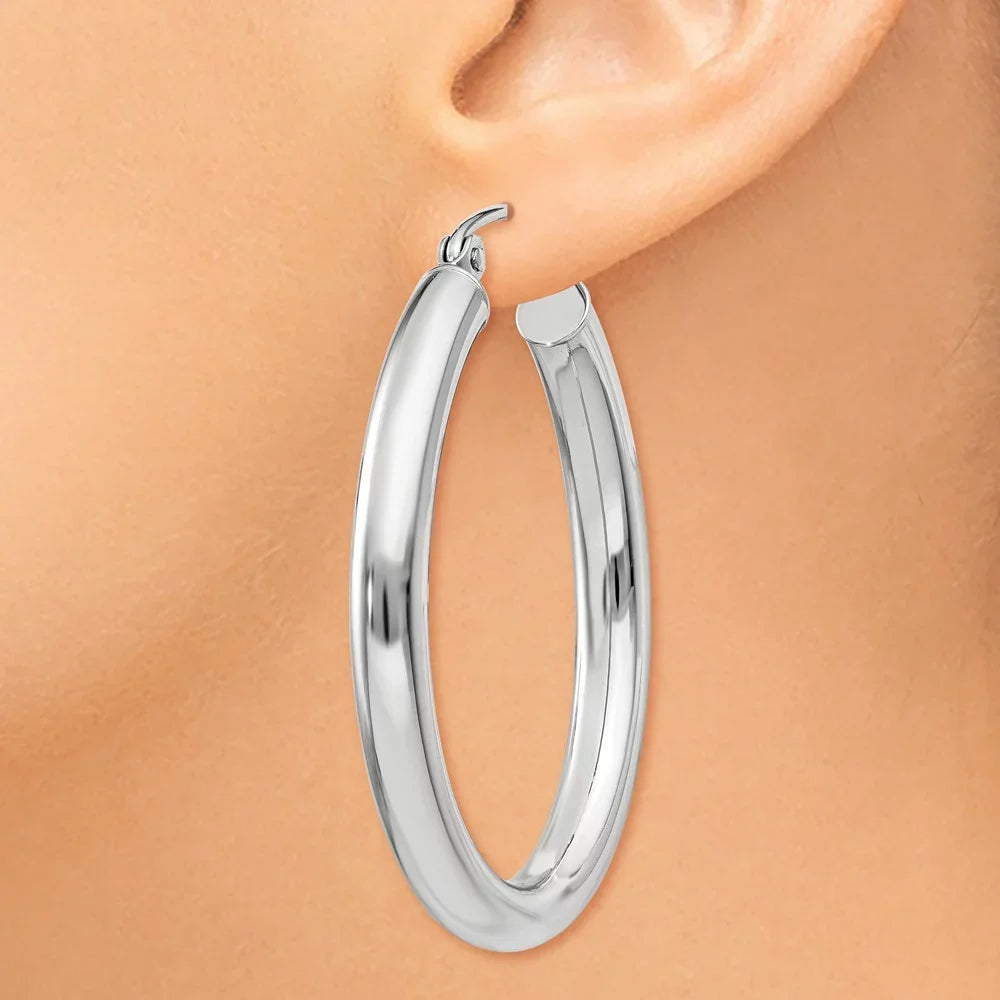3.5mm 14kt for Gold Women Earrings; Real and Tube Polished Teens; Hoop Adults for and Men White Oval