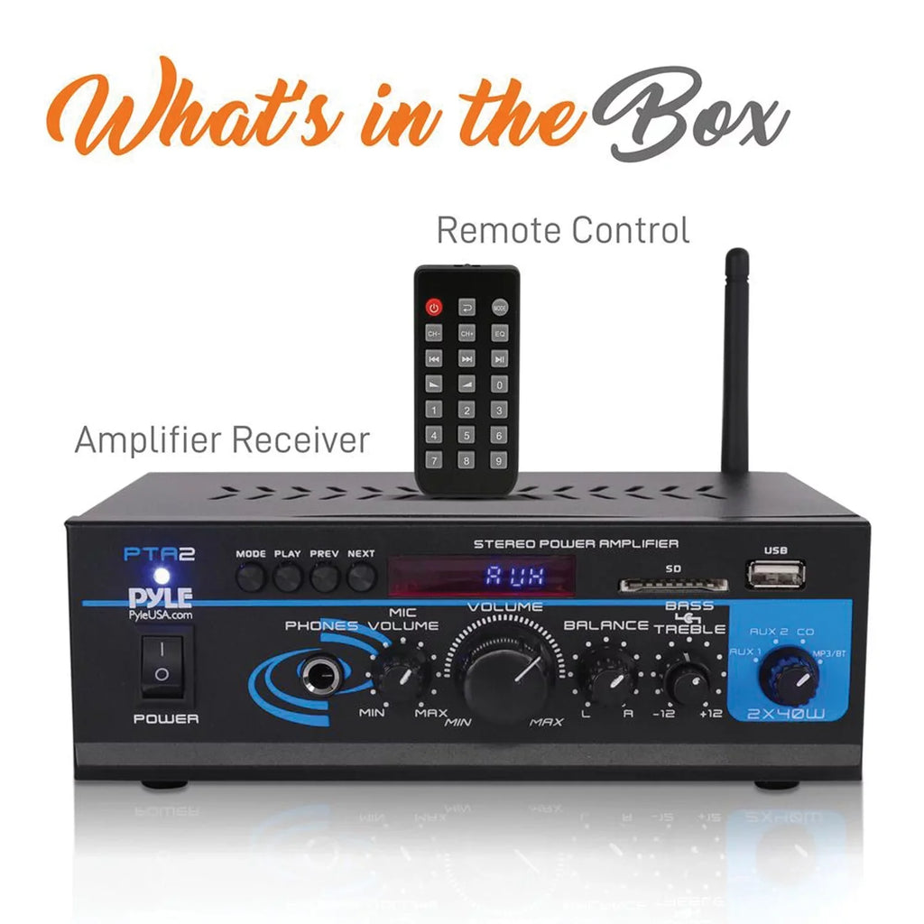 with Amplifier Remote Home 2 x Bluetooth Power PTA2 Mini 40W Pyle Control Stereo