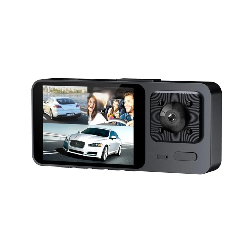 1080P Video Cam Front/Rear/Inside Recorder Car Dash 3 Dual Lens JLLOM HD Lens G-sensor Camera