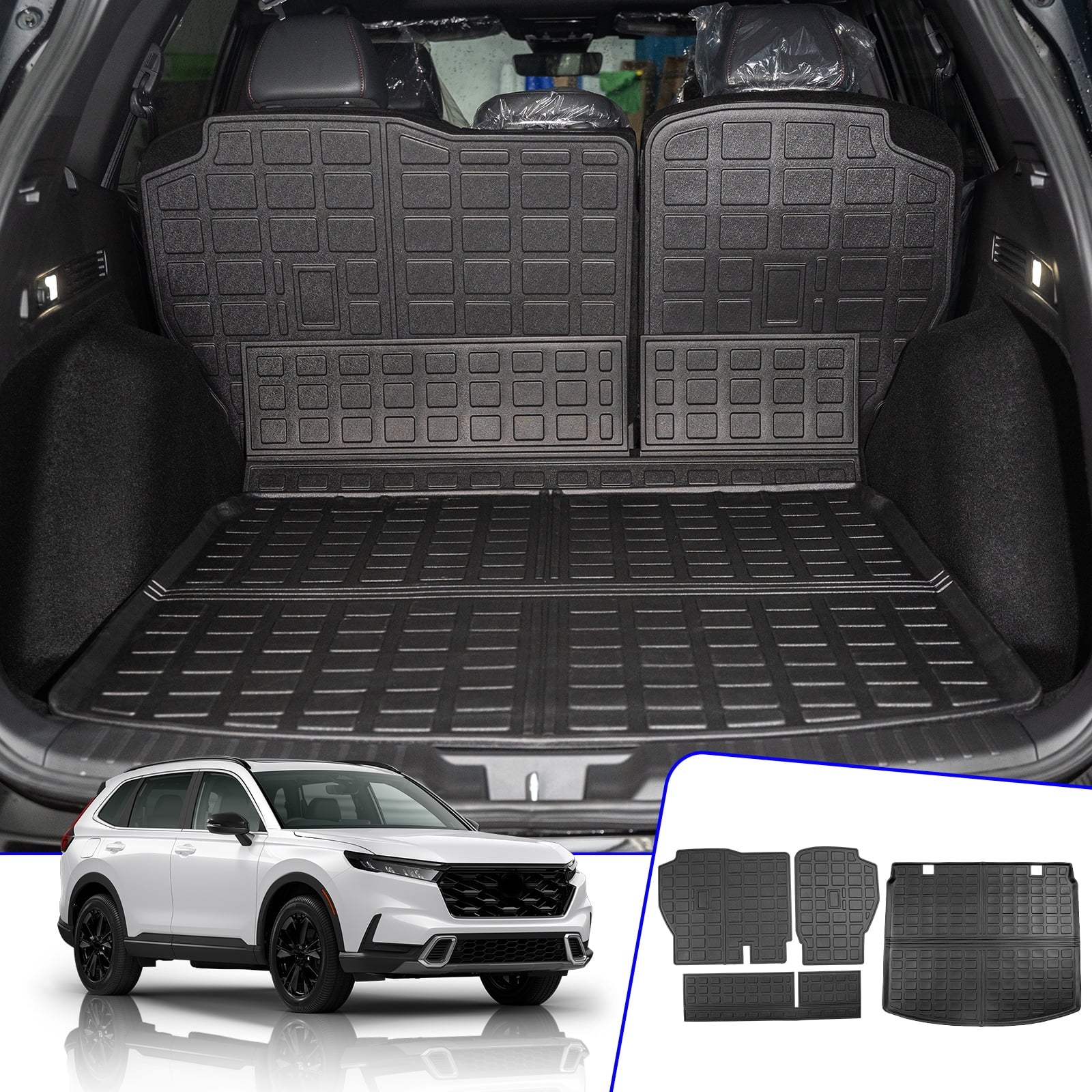 with Protector (Fit Compatible CR-V Mats) Trunk Hybrid Mat Upper Accessories 2023 Cargo Seat 2024 Liner Honda Mat Cover Deck, Honda Mat+Backrest Cargo Back CRV Trunk